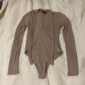 Forever 21 long sleeve ribbed bodysuit in taupe.